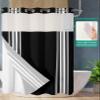 IDOWMAT Shower Curtains for Bathroom, Stripes Lines Pastoral Farmhouse Black White,Double-Layer Quick Drying Shower Curtain with Sheer Mesh for Bathtub, 48x72 Inch view 2