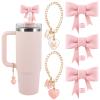 3PCS Bow Straw Cover Straw Toppers for Stanley Cup with 2 PCS Initial Letter Charms Name ID Accessories Compatible with Stanley 30&40 OZ Tumbler with Handle Pink view 1