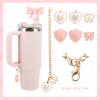 3PCS Bow Straw Cover Straw Toppers for Stanley Cup with 2 PCS Initial Letter Charms Name ID Accessories Compatible with Stanley 30&40 OZ Tumbler with Handle Pink view 4