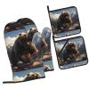 WZYWHJ Oven Mitts and Pot Holders Four-Piece Sets Oven Mitts Oven Gloves Pot Holders and Oven Mitts for Kitchen Baking Cooking Grilling Fierce Grizzly Bears Printed view 2