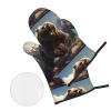 WZYWHJ Oven Mitts and Pot Holders Four-Piece Sets Oven Mitts Oven Gloves Pot Holders and Oven Mitts for Kitchen Baking Cooking Grilling Fierce Grizzly Bears Printed view 3