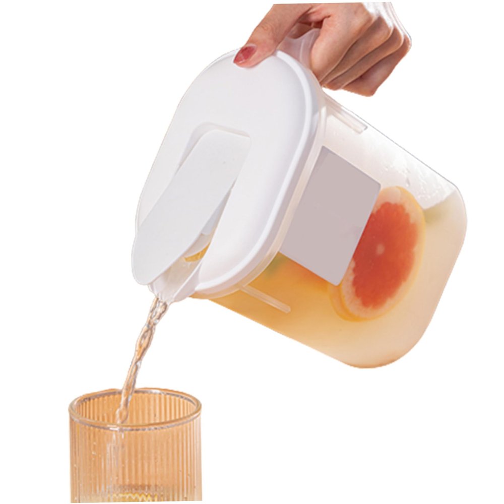 1.8L Plastic Kitchen Fridge Door Jug with Lid Water Fruit Juice Milk Drinks Pitcher Outdoor Summer Cocktail Container with Pour Spout and Handle.