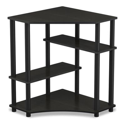 Pemberly Row Wood Space Saving Corner Desk w/Shelves - Espresso/Black