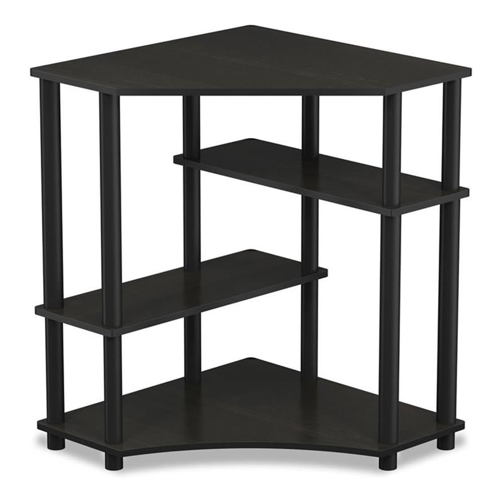 Pemberly Row Wood Space Saving Corner Desk w/Shelves - Espresso/Black