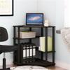 Pemberly Row Wood Space Saving Corner Desk w/Shelves - Espresso/Black view 2