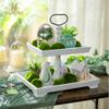 Hanobe Tiered Tray for Table Decor: 2 Tier Valentine's Day Decorative Tray Stand for Coffee Bar - Farmhouse Rectangle Wood Display for Kitchen Counter, Rustic White view 2