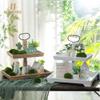 Hanobe Tiered Tray for Table Decor: 2 Tier Valentine's Day Decorative Tray Stand for Coffee Bar - Farmhouse Rectangle Wood Display for Kitchen Counter, Rustic White view 4
