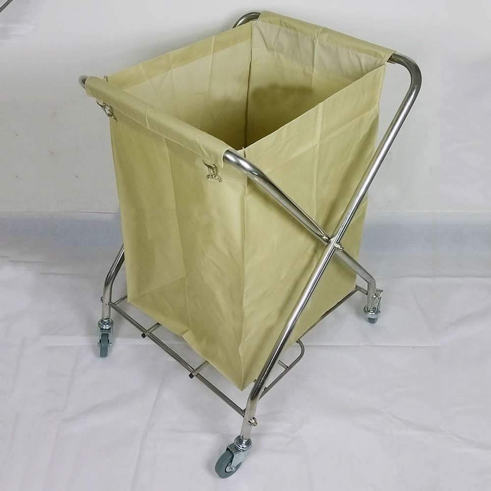 AoForce Large Hamper Made of Oxford Cloth and Stainless Steel Frame Rolling Laundry Cart with Wheels Removable Liner Steel Frame with Handle 60 * 60 * 90CM(Beige)
