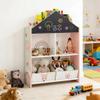 Costzon Kids Dollhouse Bookshelf w/Blackborad, Wooden Bookcase w/Cubby & 2 Fabric Bins, Toddler Book Shelf and Toy Storage Organizer for Kids Room, Playroom, Nursery (Pink) view 1