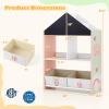 Costzon Kids Dollhouse Bookshelf w/Blackborad, Wooden Bookcase w/Cubby & 2 Fabric Bins, Toddler Book Shelf and Toy Storage Organizer for Kids Room, Playroom, Nursery (Pink) view 2