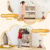 Costzon Kids Dollhouse Bookshelf w/Blackborad, Wooden Bookcase w/Cubby & 2 Fabric Bins, Toddler Book Shelf and Toy Storage Organizer for Kids Room, Playroom, Nursery (Pink) view 4