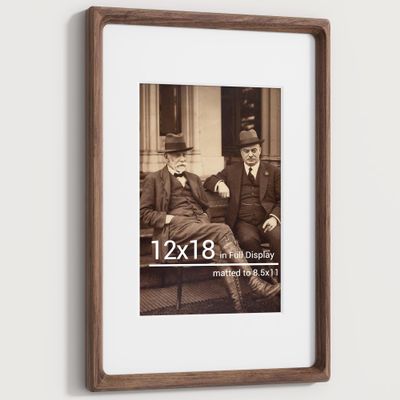 Heimlove 12x18 Picture Frames Natural Walnut,Original Wood Hand Make Crafted Certificate Frame with Mat to 8.5x11 Graduation Picture Display,Family Picture,Wedding Picture,Diploma,Photo Wall Mounted
