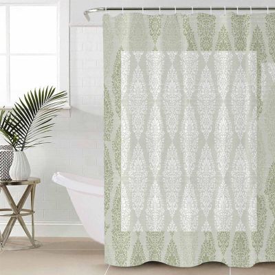 Decorative Shower Curtain Bohemian Collection Polyester Fabric Waterproof Bath Shower Curtains Boho Sage Green Vintage Floral Pattern European Machine Washable Curtain 72x78 Inch for Home Hotel
