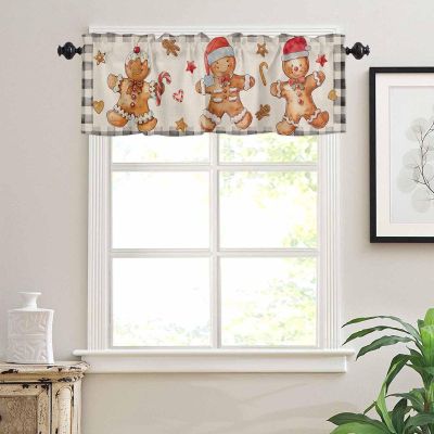 Christmas Gingerbread Man Valances for Windows Kitchen Curtains Valances Rod Pocket Valance Curtains for Kitchen Windows Winter Vintage Cane Candy Black Check Window Valances for Bathroom 54"x18"