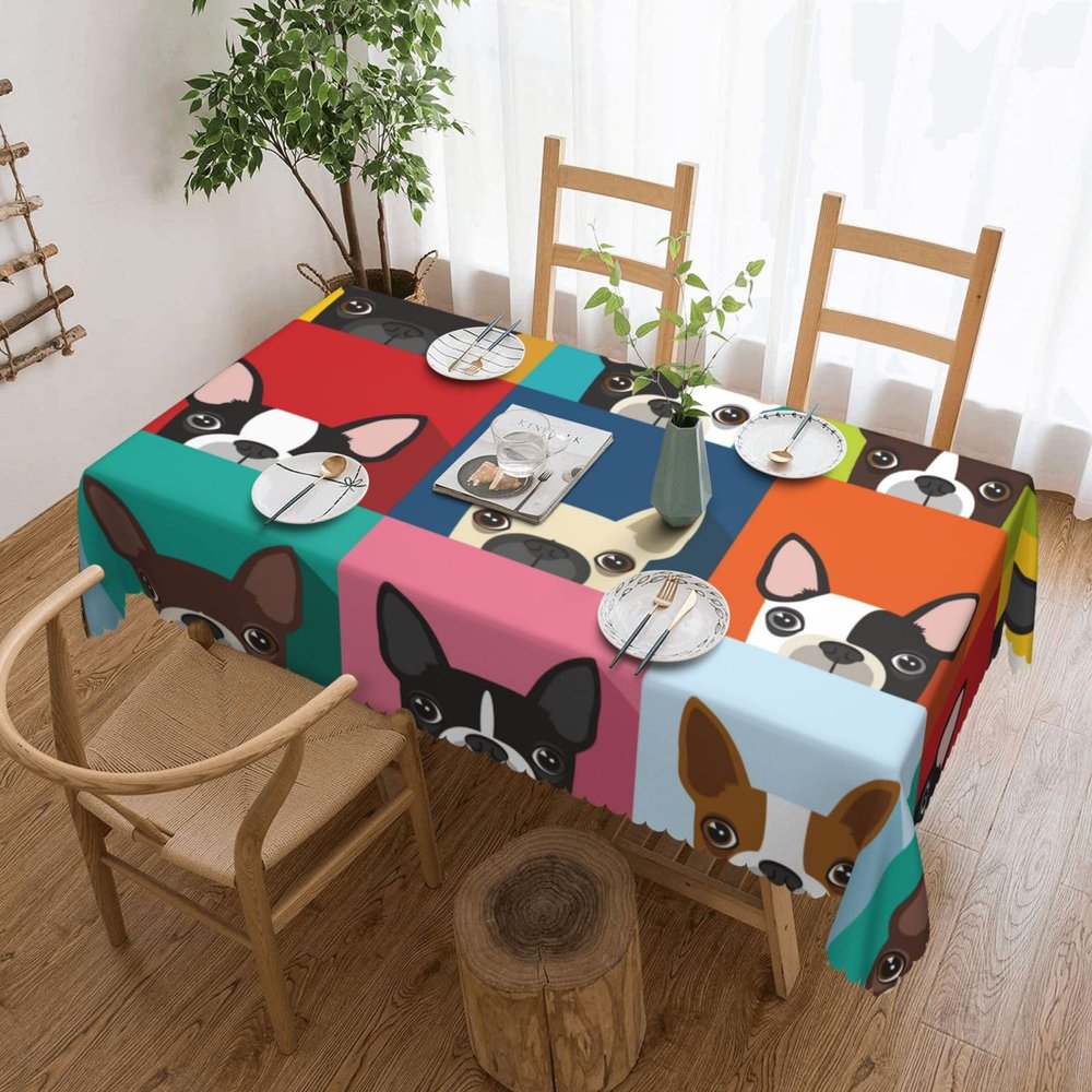 YIPOCH Boston Terrier Tablecloths for Rectangle Tables, Rectangle Tablecloth Table Cloth Rectangle Table Cloths for Parties, Washable Outdoor Tablecloth Table Covers for Party Indoor 54 x 72 in