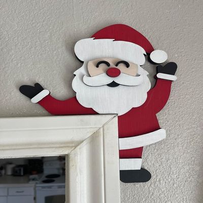 2024 Christmas Door Topper Holiday Home Decor Funny Snowman Santa Claus Top Door Frame Corner Sign Decorations, Door Frame Decor, Windows Walls DIY Craft for Party Ornament (Santa Claus 2)