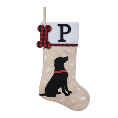 Shgngle 20 Inches Pets Initial Christmas Stocking,Dog Christmas Stocking Personalized with Dog Bone Hanging Wooden Ornament,Xmas Gifts for Pets(Letter P)