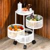 clinmday Fruit Vegetable Basket for Kitchen, 3 Tier Rotating Storage Rack with Wheels, Home Rotating Storage Stand Kitchen Cart, Standing Vegetable Organizer Rack Metal Wire Shelf with top lid,White view 3