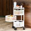 clinmday Fruit Vegetable Basket for Kitchen, 3 Tier Rotating Storage Rack with Wheels, Home Rotating Storage Stand Kitchen Cart, Standing Vegetable Organizer Rack Metal Wire Shelf with top lid,White view 4