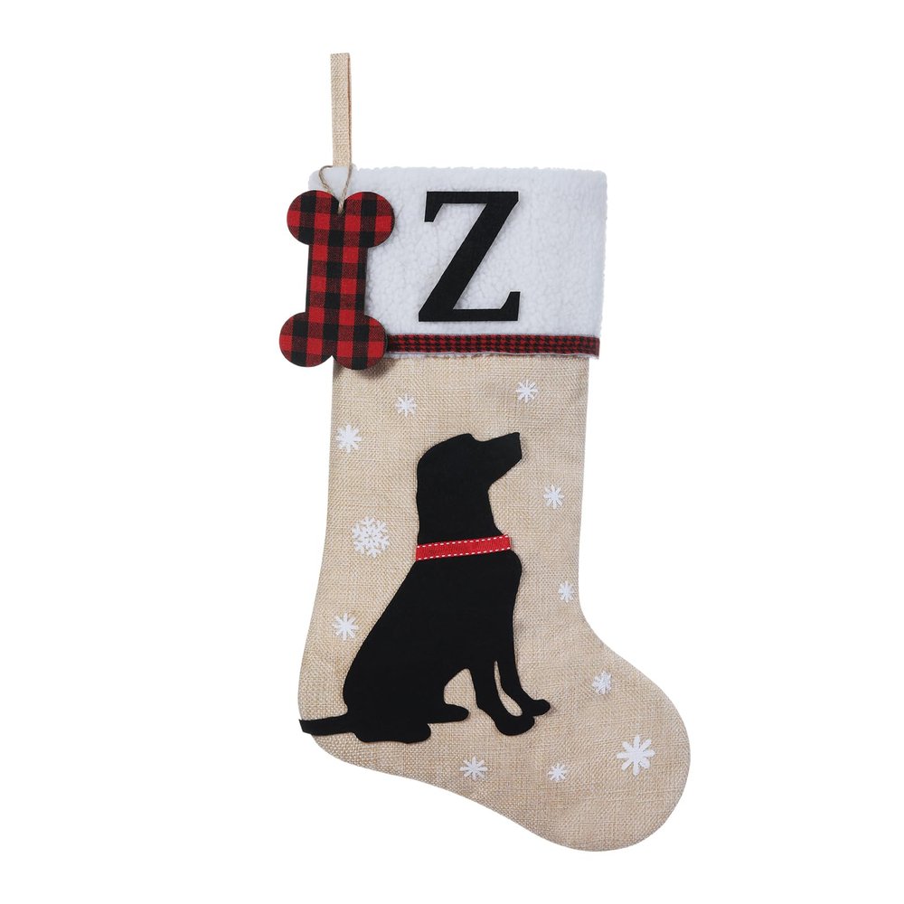 Shgngle 20 Inches Pets Initial Christmas Stocking,Dog Christmas Stocking Personalized with Dog Bone Hanging Wooden Ornament,Xmas Gifts for Pets(Letter Z)