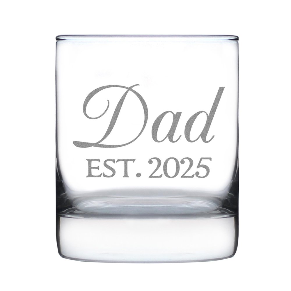 Bevvee Dad Est 2025 - New Father Whiskey Rocks Glass Gift for First Time Parents - Decorative 10.25 Oz Glasses