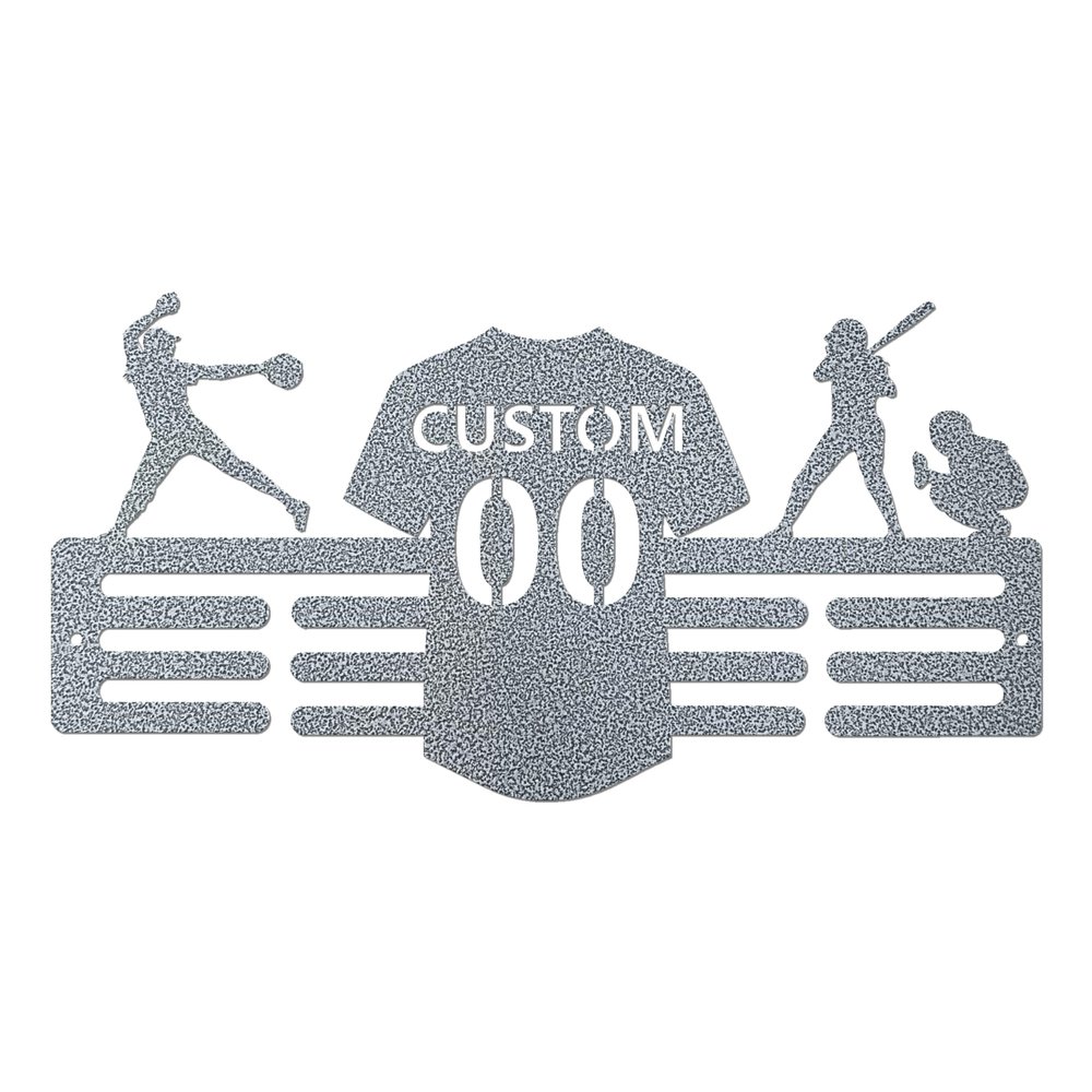 Softball Jersey Medal Hanger, Metal Wall Decor for Displaying Medals and Awards (15, Hammered Silver)