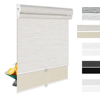 BERISSA Cordless Roller Blinds Dual Window Shades Blackout & Light Filtering Shades for Window with Cassette Valance, Free-Stop Roller Shades for Home Office,68" W x 86" H,Jacquard Steak Beige