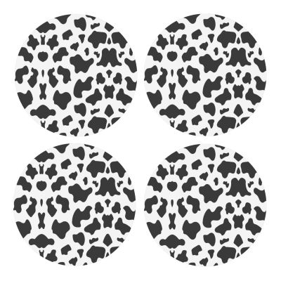 Black & White Leopard MDF Cork Coasters  A Set of 4 Absorbent Coasters, Round Shape with Elegant Print for Home Decor