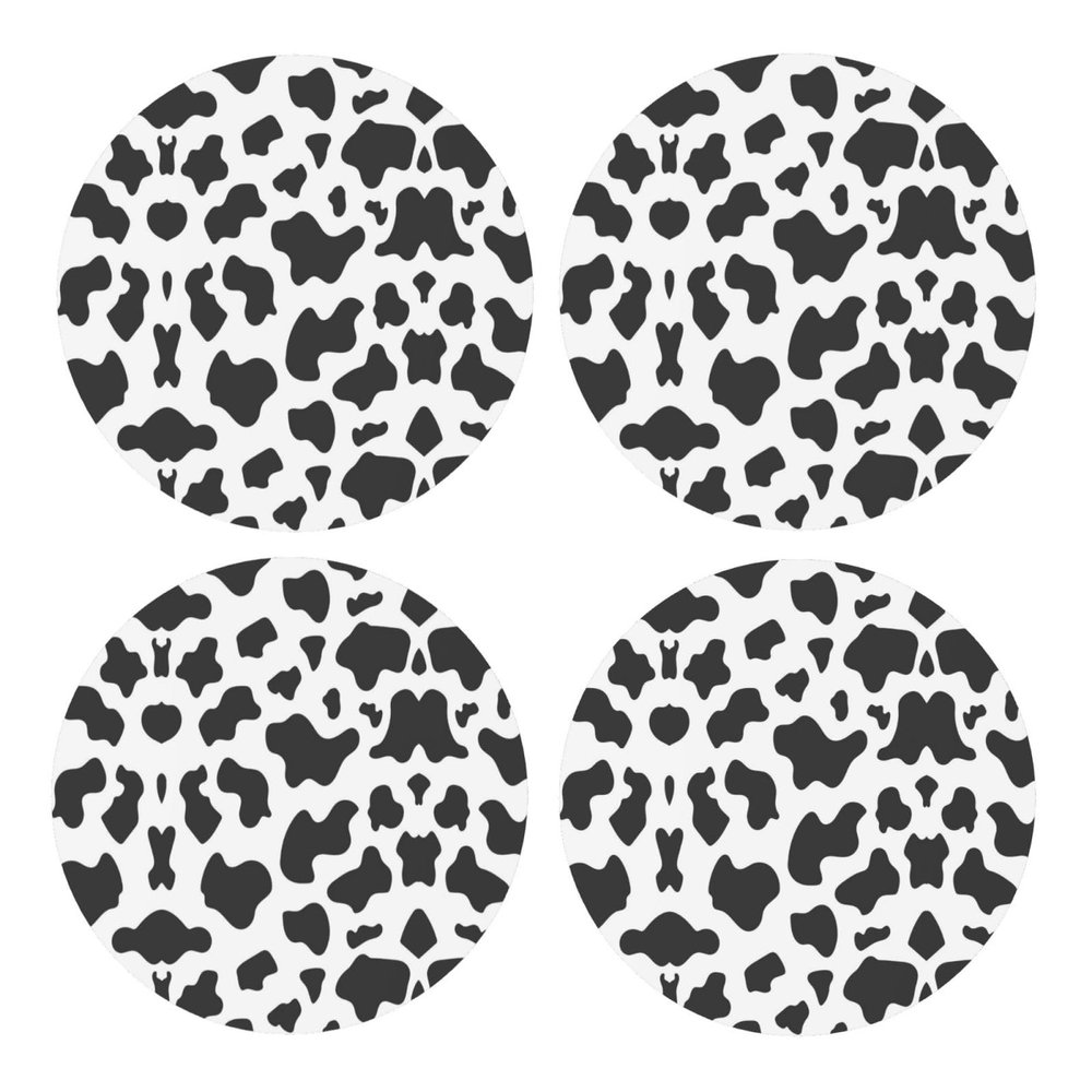 Black & White Leopard MDF Cork Coasters  A Set of 4 Absorbent Coasters, Round Shape with Elegant Print for Home Decor