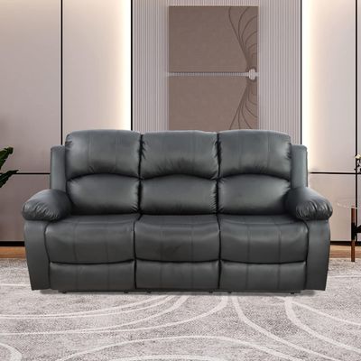 Bonded Leather Living Room Furniture Set, Manual Recliner Sofa Set with Cup Holder&Storage, Leather Recling Sofa Couch Chair for Living Room Office (3 Seat Recliner Sofa, Black)