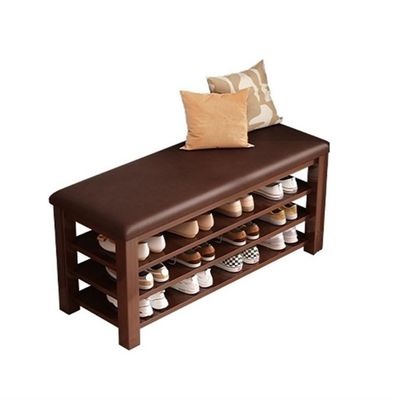 Ehzgqneg Shoe Bench, 3-Tier Shoe Storage Bench, Brown Leather Cushion, 11.8 * 21.3 * 31.5in Entryway Bench