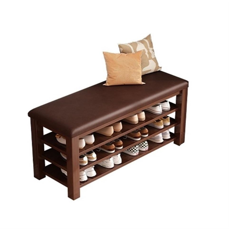 Ehzgqneg Shoe Bench, 3-Tier Shoe Storage Bench, Brown Leather Cushion, 11.8 * 21.3 * 31.5in Entryway Bench