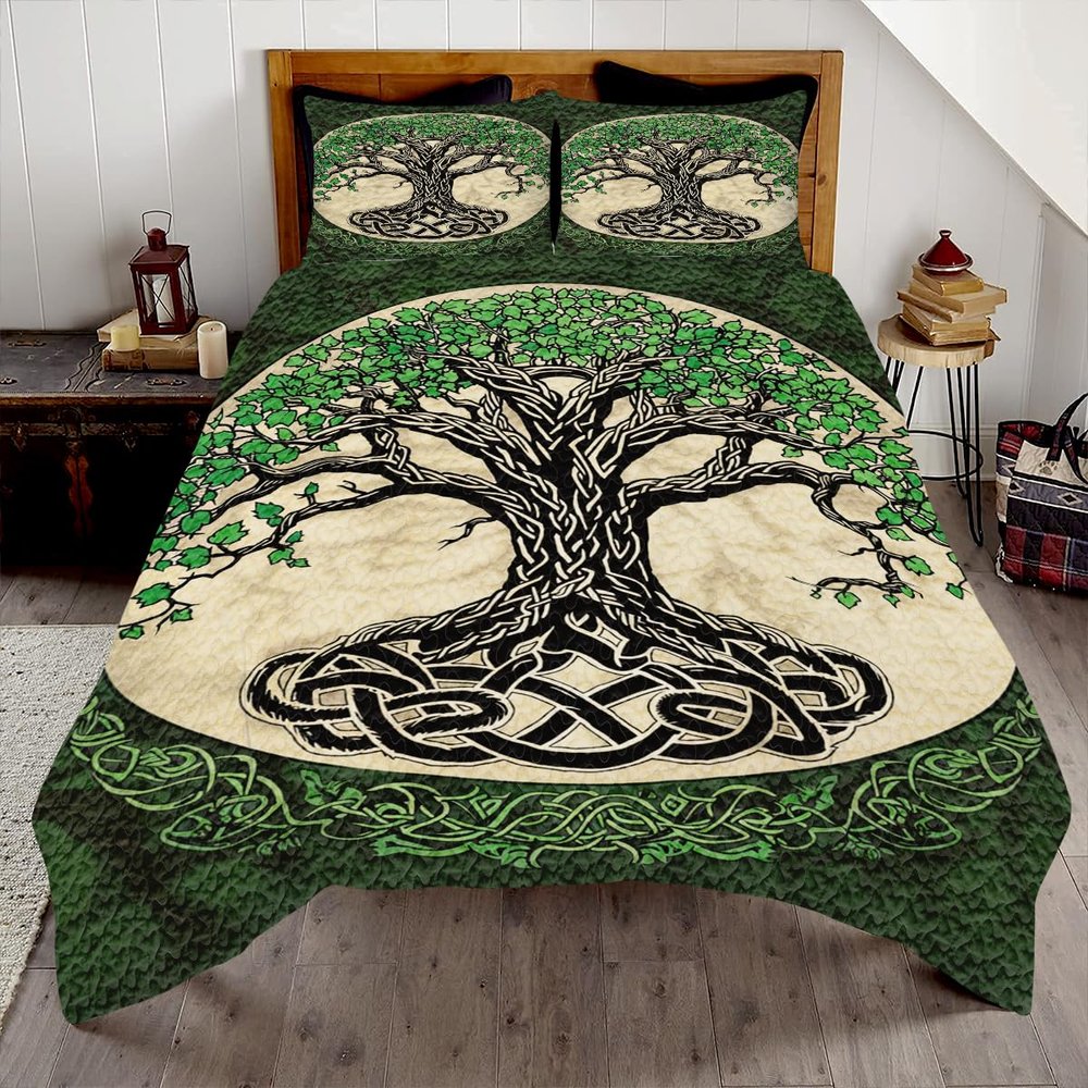 INIWAN Personalized Celtic Tree of Life Black Quilt - Viking Theme for Bedroom Decor - Full Size (Viking Tree of Life)