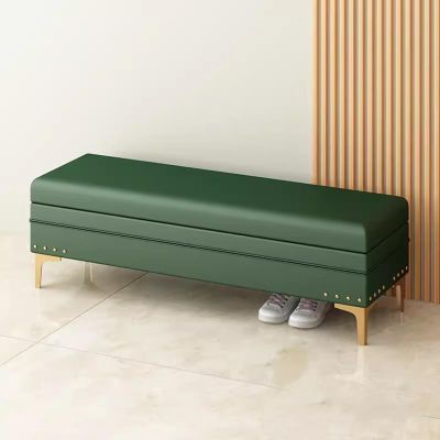 End of Bed Storage Bench Footstool Faux Leather Long Bench with Metal Legs Upholstered Bench Cloakroom Bench for Entryway Front Door