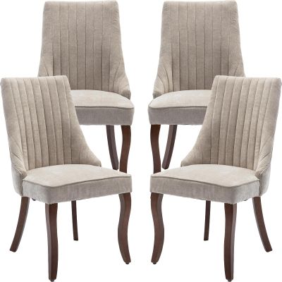 ODUSE-DAILY Beige Mid Century Dining Chairs Set of 4, Modern Kitchen & Dining Room Chairs Set of 4, Fabric Upholstered Kitchen Chairs, Sillas de Comedor, Wood Legs (Beige, 4 Pcs)
