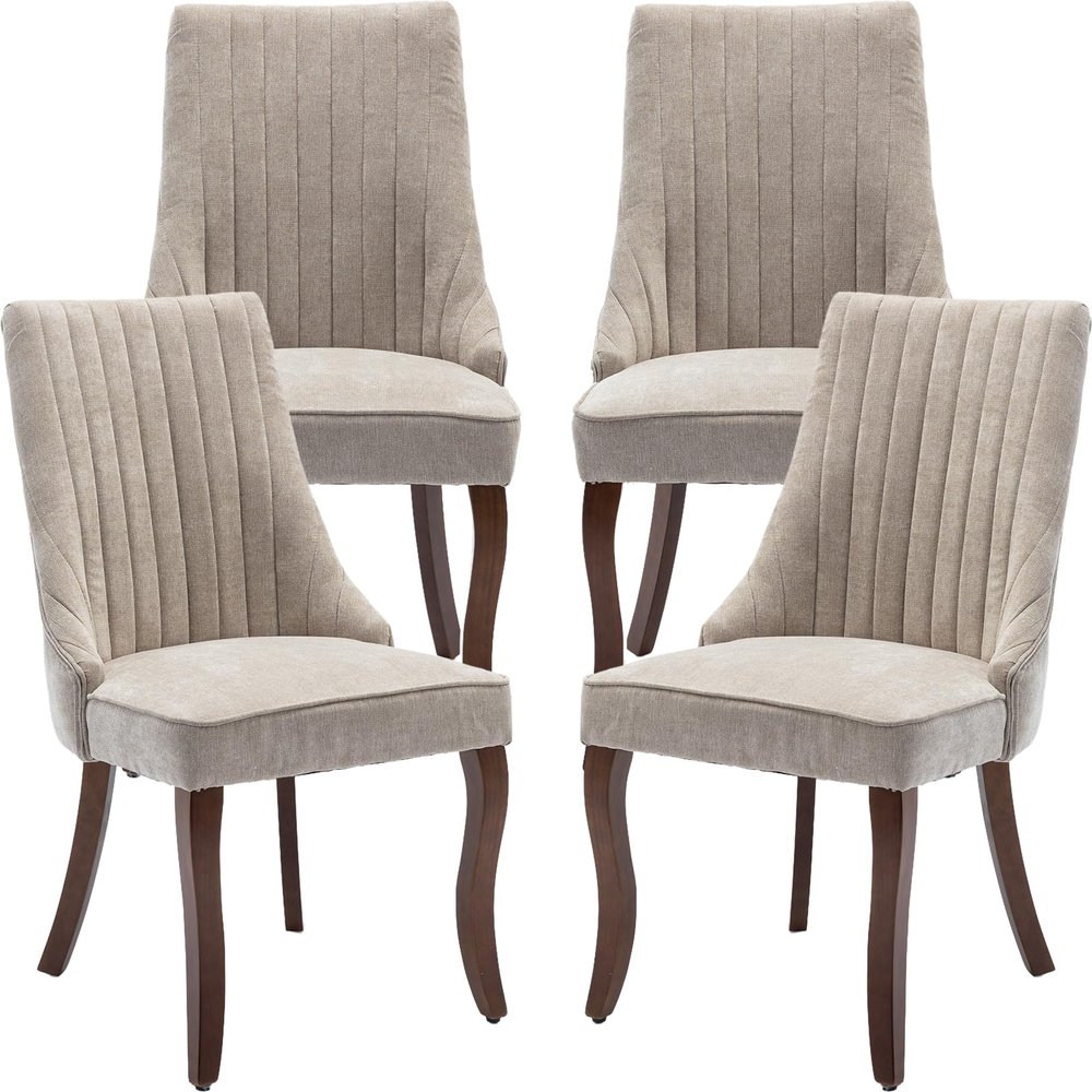 ODUSE-DAILY Beige Mid Century Dining Chairs Set of 4, Modern Kitchen & Dining Room Chairs Set of 4, Fabric Upholstered Kitchen Chairs, Sillas de Comedor, Wood Legs (Beige, 4 Pcs)