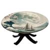 VBTGVE Nautical Round Fitted Tablecloth, Marine Asian Wave Ornament with Cherry Blossoms in Pastel Color Palette, Suitable for Restaurant Kitchen Parties, Fit for 36" Table, Seafoam Coconut Pink view 1