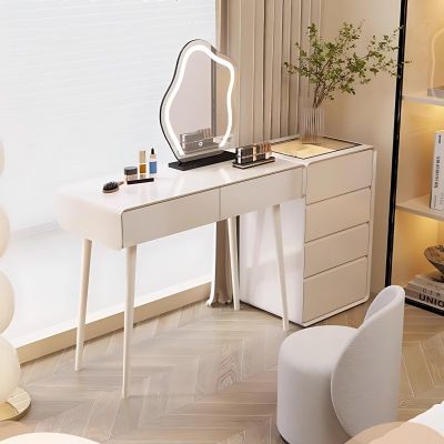 LPP-AWH Makeup Vanity - White Vanity Desk with A Movable 4-Drawers Cabinet, Bedroom Vanity Include Smart LED Lights Mirror and 2 Drawers & Makeup Chair, Suitable for Her (27.56'')