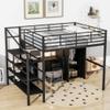 HZXINKEDZSW Full Size Metal Loft Bed with Table Set and Wardrobe,Modern Multifunctional Metal Loft Bed Frame with Storage Stairs and Drawers for Kids Teens Boys Girls Bedroom Use (Black, Full) view 3