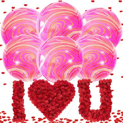 KatchOn, Big 22 Inch Pink Marble Balloons - Pack of 1006 | Artificial Red Rose Petals | Agate Pink Mylar Balloons, Pink Party Decorations | Gender Reveal Decor | Rose Petals for Wedding Aisle Decor