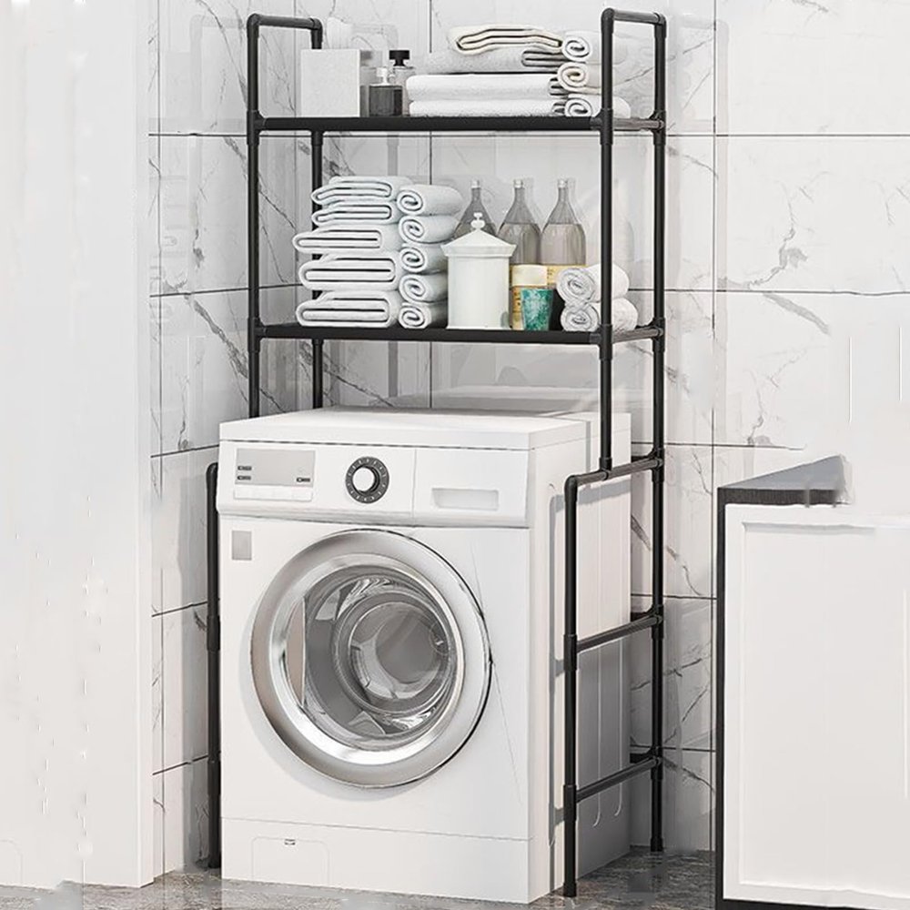 Caimcie 2-Tier Washing Machine Storage Rack Freestanding Washing Machine Rack Unit Laundry Room Storage Rack Metal Rack Laundry Rack B,68 * 37 * 153CM