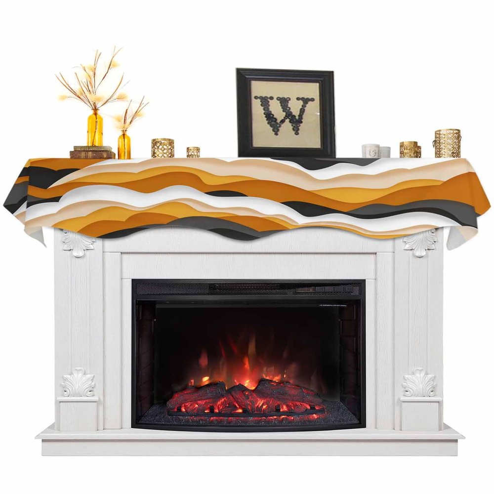 Abstract Mantel Scarf for Fireplace 60 x17 Inch Modern Geometric Ombre Orange Gray Ocean Wave Stripe Fireplace Mantle Scarves Mantel Cover Runner for Home Living Room Holiday Party Decorations