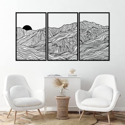 DecoSoul Mountain Metal Wall Art Set of 3, Mountain Range View, Outdoor Nature Decoration Line Wall Art, Extra Large Wall Art, Nature and Forest Decoration, (19.7 x 13 / 50 x 33 cm (Each Pieces))