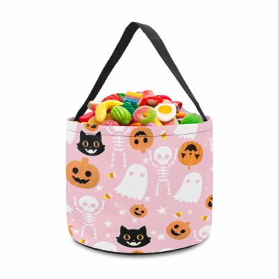Halloween Trick or Treat Candy Bag,Cute Halloween Skeleton Ghost Candy Tote Bag Reusable Portable Candy Bucket,Pumpkin Candy Black Cat Pink Goody Bags with Handle for Party Favor Gift Basket