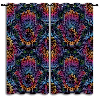 PYMATYTN Mandala Boho Blackout Curtains for Boys Girl Bedroom Decor,Colorful Hand Sun Bohemian Thermal Insulated Grommet Drapes Darkening Window Curtain for Living Room Home 72x63 inch