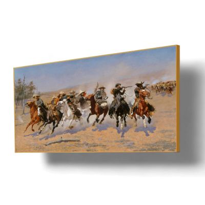 A Dash for the Timber by Frederic Remington,Western Art,Cowboy Wall Art,Vintage Western Decor,Modern Western Home Decor,Western Room Decor for Bedroom,Living Room,Apartment,Large Size Ready to Hang (Gold Metal Framed, 48"Wx27"H/122x68cm)