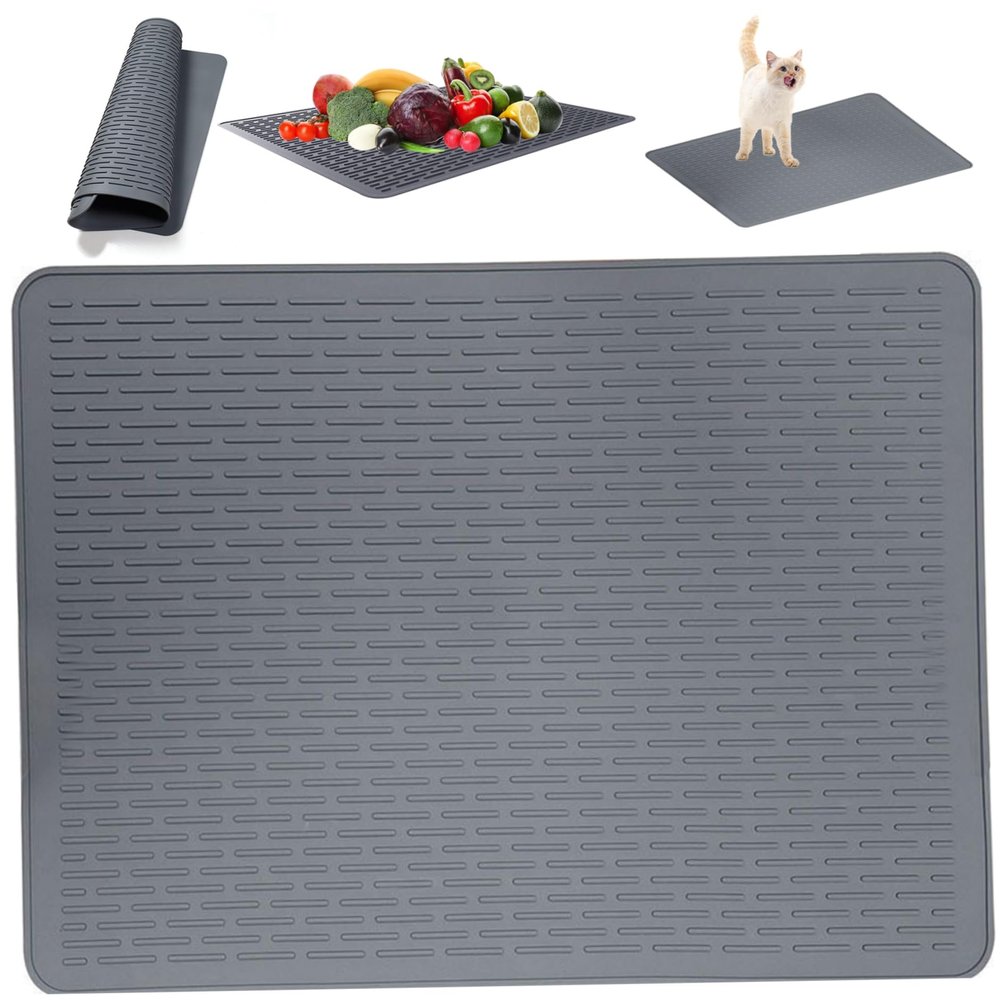 Drying Mat 30x21inch Multipurpose Sink Mat Silicone Non-slip Under Sink Mat Heat Resistant Flexible Dishwasher Safe Stove Top Cover, Dark Grey Drying Mat