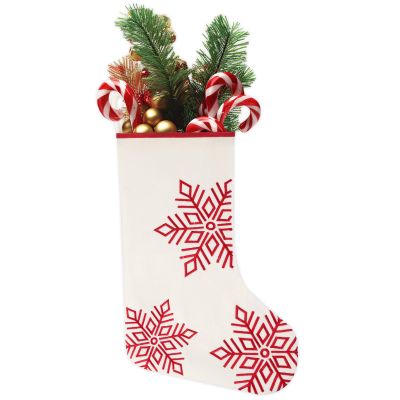 KCFESTIHUE Christmas Stocking 20" Snowflakes Embroidery Xmas Stockings Fireplace Hanging Holiday Decorations for Family Tree Fabric Red