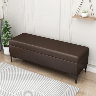 End of Bed Bench, Leather Upholstered Bench with Seat, Modern Storage Ottoman with Metal Legs for Living Room, Entryway, Bedroom