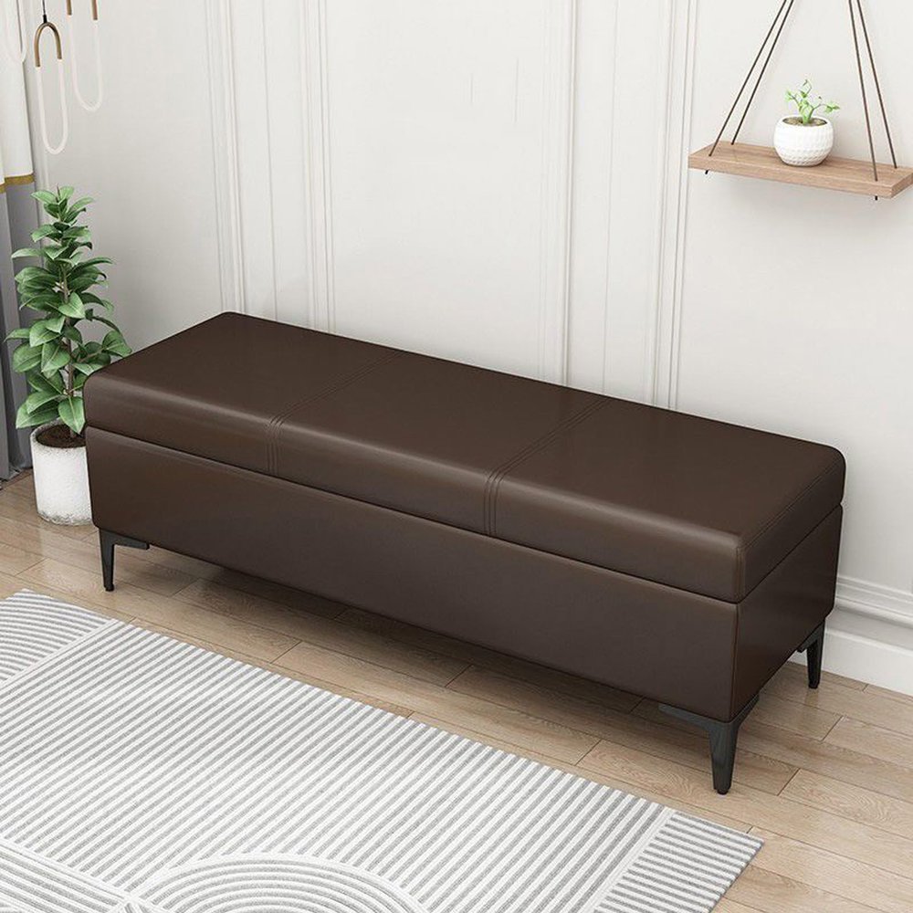 End of Bed Bench, Leather Upholstered Bench with Seat, Modern Storage Ottoman with Metal Legs for Living Room, Entryway, Bedroom
